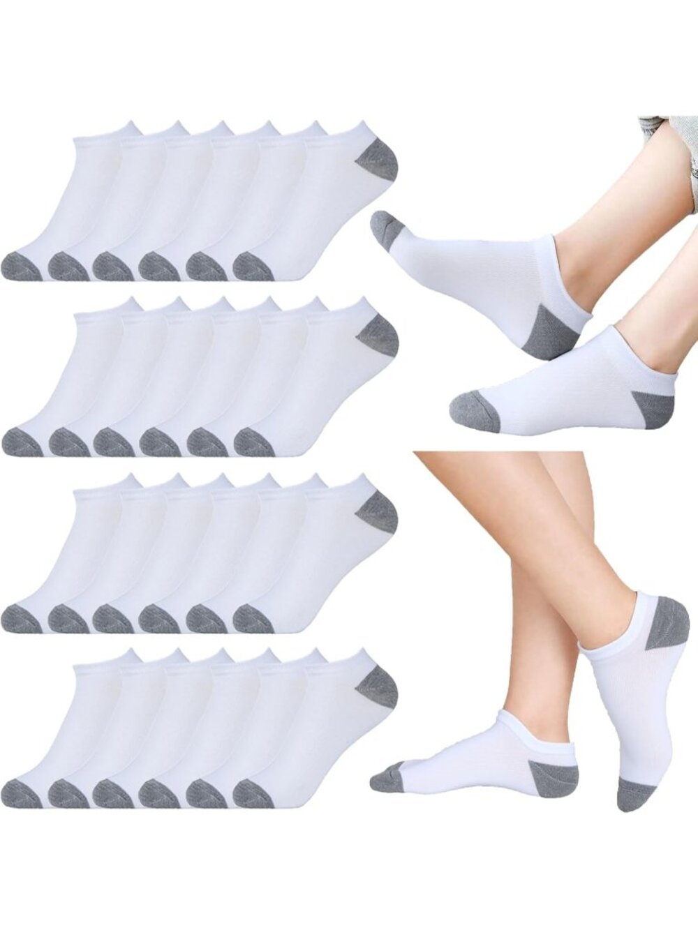 🧦Women's White Grey 20 Pair Pairs Low Cut Ankle No Show Casual Athletic Socks